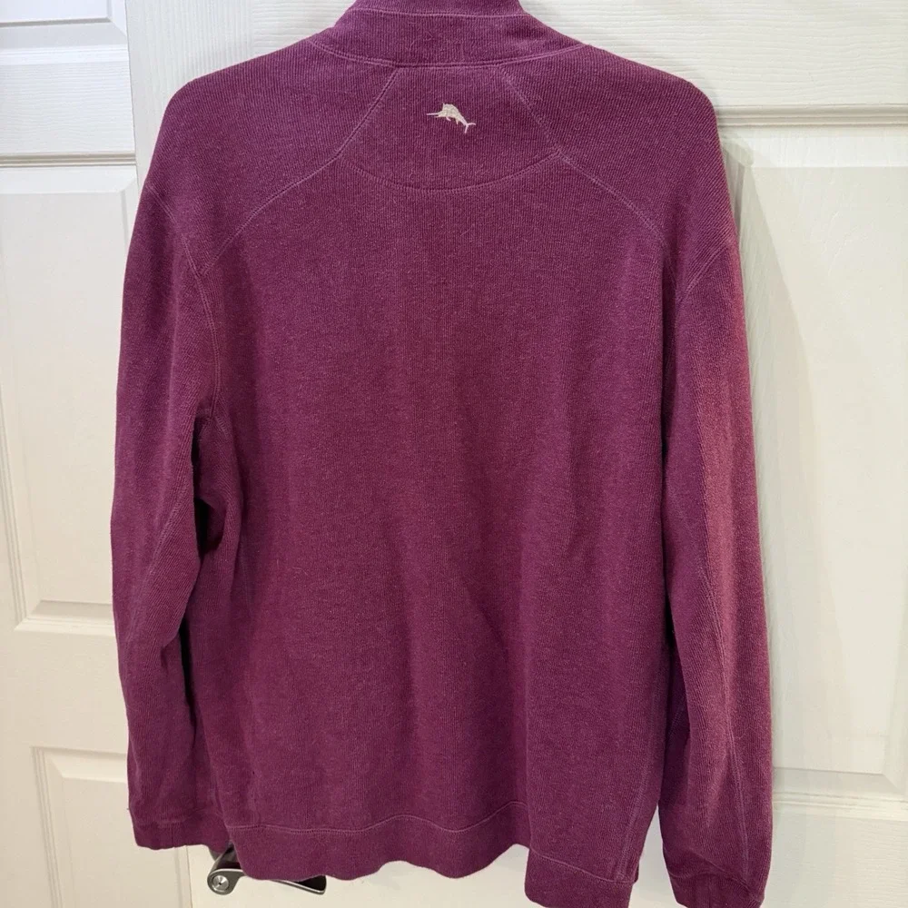 Tommy Bahama Sweater Mens Large Preppy‎ Logo Plum Gray 1/4 Zip Reversible